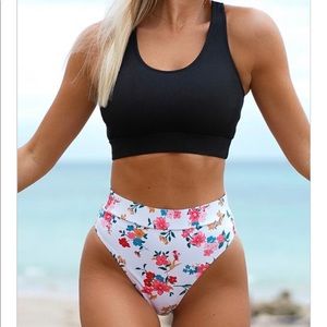 High waist floral print bikini waist